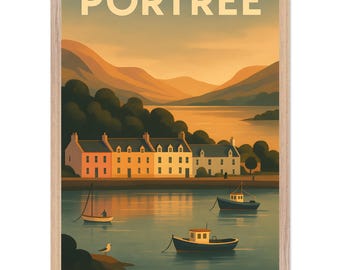 Portree-reisposter, kunst aan de muur Isle of Skye Schotland, vintage stijl kustlandschapsdruk, ingelijst of ingelijst cadeau voor reisliefhebber