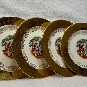 Sabin Gold-Trimmed Porcelain Plates - Set of 4 - Elegant 18th Century Style Decor