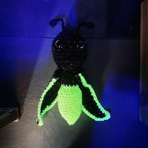 Glow in the dark Firefly, Crochet Firefly, Firefly Plushy, Knitted Stuffy, Glows by being charged with a black light or placed in a window