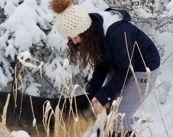 Chunky Knit Beanie with Faux Fur Pom
