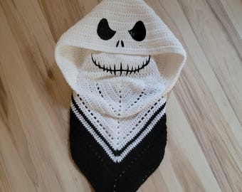 Crochet Jack Skellington Hooded Scarf, Halloween Costume