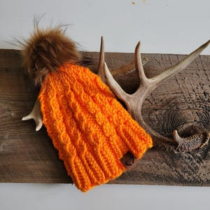Neon Orange Hat, Blaze Orange Hat, Hunting Hat, Knitted Hat, Crochet Hat, Women&#39;s Hat, Adult or Child, Cute Hunting hat, Hunters Orange