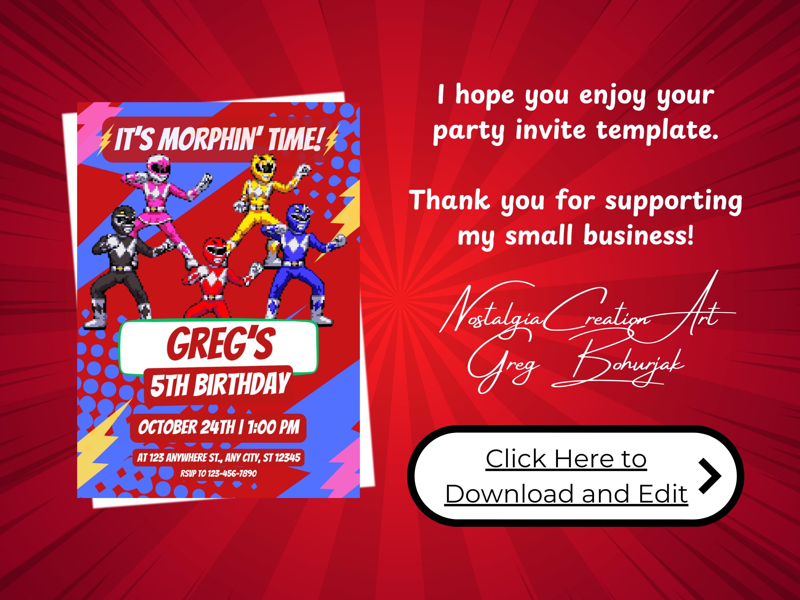 Editable Power Rangers Birthday Invitation (digital Download) - Etsy