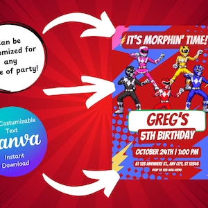 Editable Power Rangers Invitation, Power Rangers Birthday Invite, Power Rangers Invite, Birthday Invitation