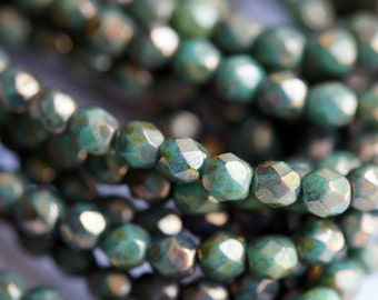 4mm Coin Fire Polished Faceted Jet Picasso Beads 50 Pieces