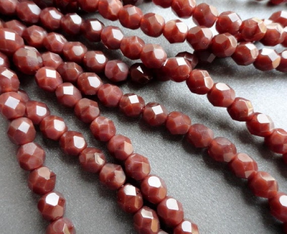 Chestnut Coral 25 6mm Czech Glass Firepolish Beads