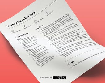 Modern & Minimalist Recipe Template | Editable with MS Word and Google Docs | Edit and Print your very own cookbook.
