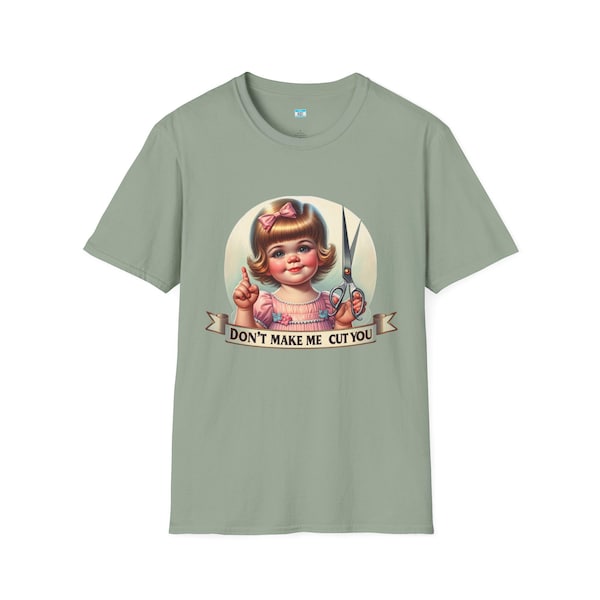 Chemise Ne me coupez pas, t-shirt ciseaux de poupée effrayante, chemise d'horreur vintage humour noir, t-shirt graphique drôle sarcastique