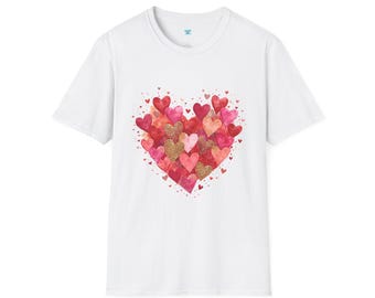 Chemise coeur aquarelle, t-shirt graphique amour, chemise Saint Valentin, t-shirt coeur mignon, cadeau romantique pour elle, haut coeur rose rouge