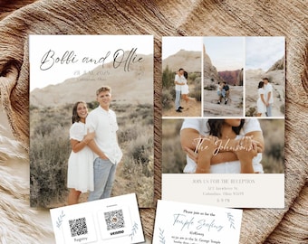 Wedding Invitation Template with Photo, plus Registry and Temple Sealing Invite Cards, Wedding Invite Download, Temple Sealing Card Design