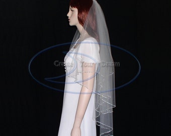 2 Tier Cascade Veil Fingertip, knee length Crystal Veil- Rhinestone Chain Veil 36"/42"  Length