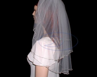 Rhinestone veil 2 tier shoulder length veil 24"  edged with rhinestone chain