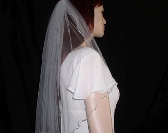 Shoulder Length veil 24"  Rhinestone veil edged with rhinestone chain  trim