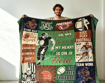 Manta para estadio para día de partido para fútbol americano, fútbol, béisbol, hockey, tenis, softbol, juegos, aficionado a los deportes, regalo para amantes de los deportes, manta estilo collage,