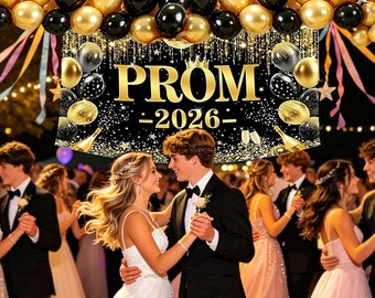 Abschlussball-Hintergrund-Kit, Grad-Party-Dekoration, Fotostand-Hintergrund, 50 freie Luftballons als Geschenk, 2026 Abschlussball-Abschluss