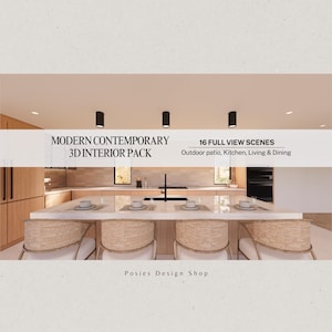 Modern Interior Render Pack - 16 Fotorealistische Küchen, Wohnen & Terrasse Szenen | ArchitekturVisualisierung