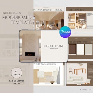 Design MoodBoard Template| Professionnal Project Presentation| Project Concept | Canva Moodboard Template| Interior decorator| Proposal