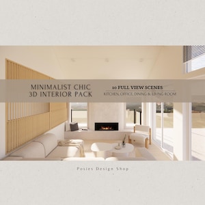 Fotorealistische Interior Render Pack | Minimalistische Küche Wohnen Esszimmer Szenen | 10 hochauflösende Bilder