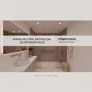 Rendu 3D chaud et neutre de salle de bains spa | Visualisation d'intérieur moderne (téléchargement numérique)