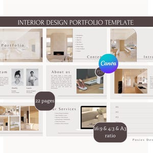 Modelo de portfólio de projeto de design de interiores | Design de apresentação de projeto do cliente | Modelo de designer profissional do Canva | Layout de portfólio de projeto |