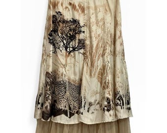 Gonna midi April Cornell VTG Leopard Safari Toile Boho Cottagecore Art to Wear S