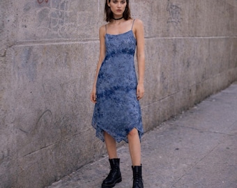 Abito sottoveste vintage Jodi Kristopher blu a fiori, asimmetrico, stile Fairycore Whimsy, taglia S, anni '90 Y2K