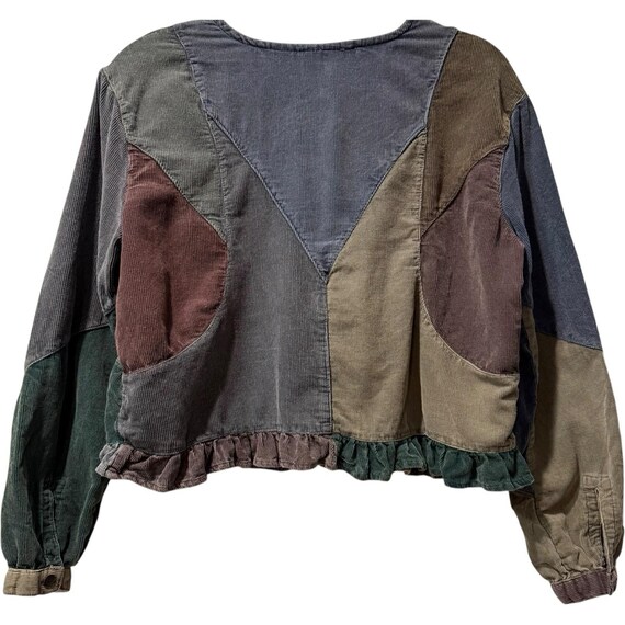VTG Sacred Threads Patchwork Corduroy Shirt Earth… - image 3