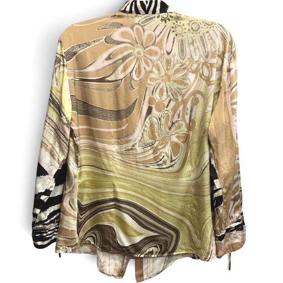 Roberto Cavalli Silk Zebra Floral Print Tunic Blouse Button Down