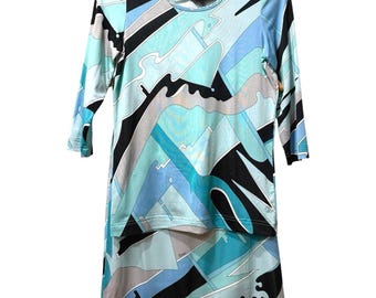 Gonna Bessi Jersey Mod Print Set anni '90 Retro Italia Taglia 6 Pucci RARO VTG