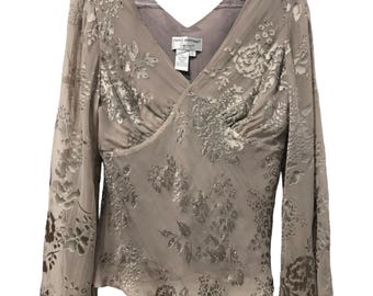 Pall Boutique VTG 90er Jahre Y2K Abend Seide Ausbrenner Bluse Top Groß