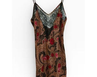 Sottoveste vintage Victoria's Secret anni '80 in pizzo con stampa floreale e paisley, taglia M.