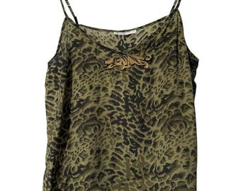 Jeanette Scupin Rara canotta con stampa leopardata vintage e tigre ricamata, Germania M