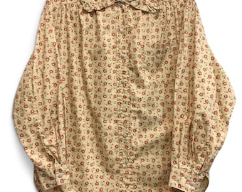 Camisa vintage Ralph Lauren Country Rose Calico Prairie com gola de babados, tamanho 10 M/L