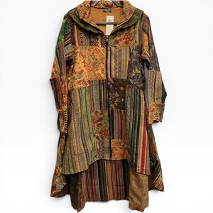 Chaqueta vintage Deadstock de Kathmandu Imports con estampado de setas y patchwork, talla S/M, nueva.