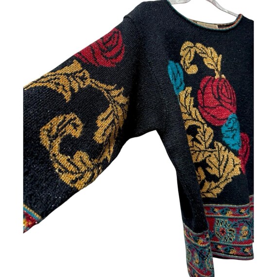 Anne Pinkerton Vintage Boho Floral Tapestry Knit Sweater Art-to-Wear Treasure View 2