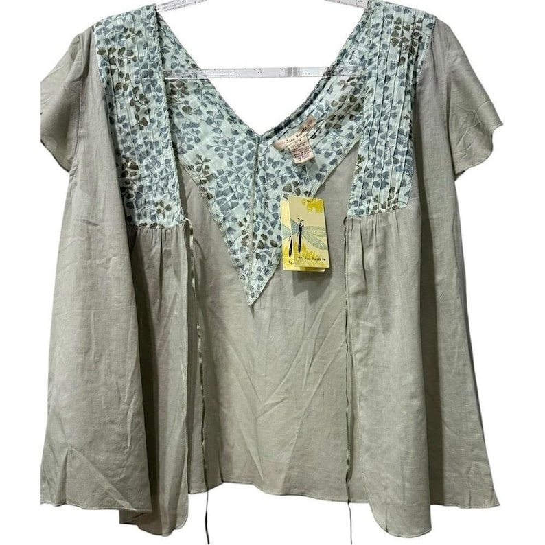 Free People Deadstock VTG Dragonfly Pleated Floral Trim Flutter Sleeve M New image 1