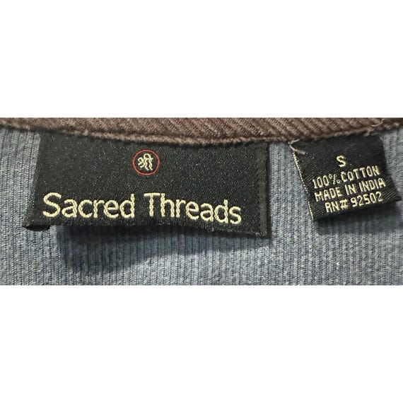 VTG Sacred Threads Patchwork Corduroy Shirt Earth… - image 4