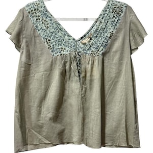 Free People Deadstock VTG Dragonfly Pleated Floral Trim Flutter Sleeve M New image 2
