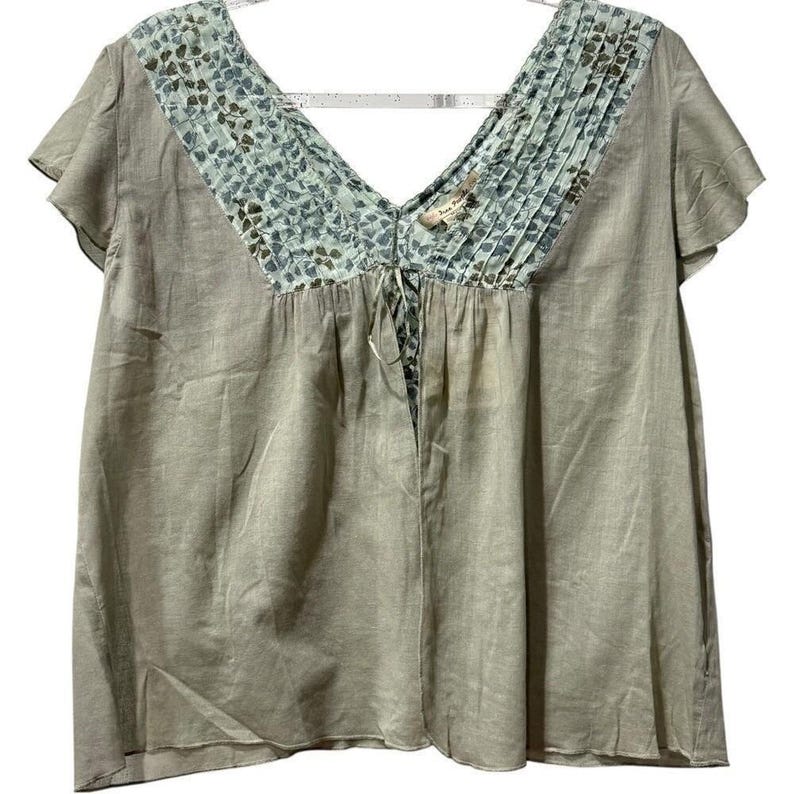 Free People Deadstock VTG Dragonfly Pleated Floral Trim Flutter Sleeve M New image 2