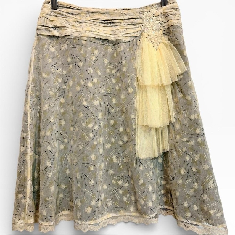 Vintage Free People 100% Seide Whimsigoth Coquette Rock Tüll Applikation SELTEN Gr. 4 Bild 1