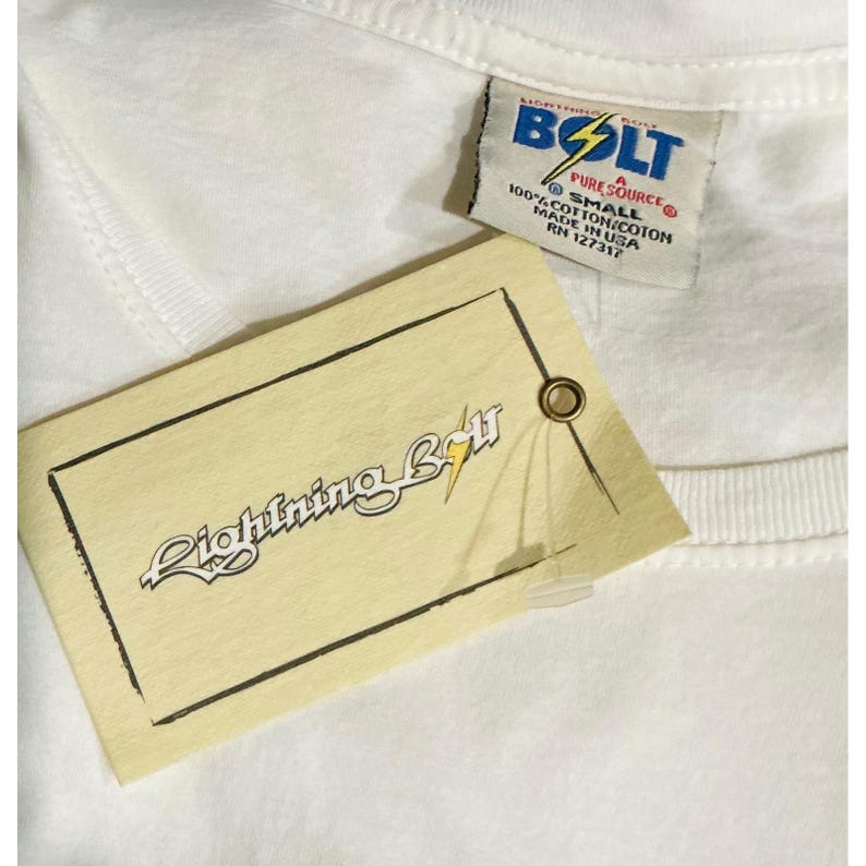 Lightning Bolt Dead stock Vintage Surf Tee Shirt Cream Original Tags USA S image 5