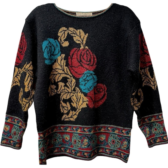 Anne Pinkerton Vintage Boho Floral Tapestry Knit Sweater Art-to-Wear Treasure
