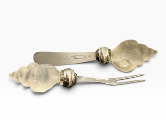 Vintage Hans Turnwald Conch Shell Cheese Knife & Fork Set Signature Collection