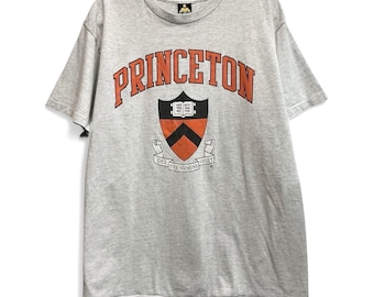 Maglietta vintage con stemma dell'Università di Princeton, Made in USA, cuciture singole, grigia, taglia L
