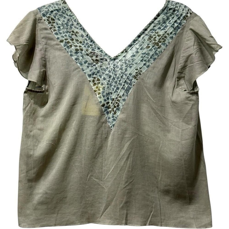 Free People Deadstock VTG Dragonfly Pleated Floral Trim Flutter Sleeve M New image 3