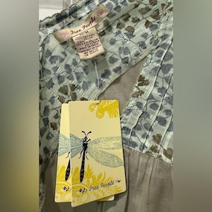 Free People Deadstock VTG Dragonfly Pleated Floral Trim Flutter Sleeve M New image 5