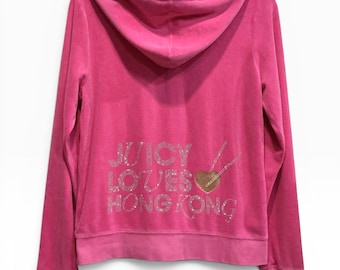 Rare Juicy Couture Juicy Loves Hong Kong Velour Zip Hoodie XL Y2K USA
