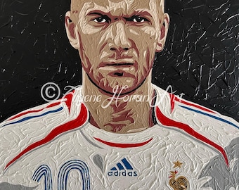 Retrato de Zinedine Zidane: Copa del Mundo de Francia, obra original (50 x 40 cm)