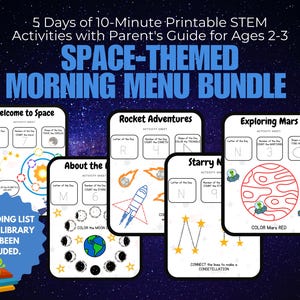Space-Themed Morning Menu Activity Bundle for Toddlers | 5-Day Educational Printables + Parent’s Guide | Ages 2-3