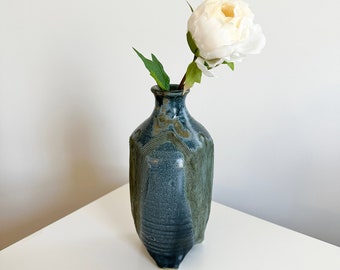 Hand Made ceramic vase or Saki pitcher, possibly stoneware with unique scraffito design